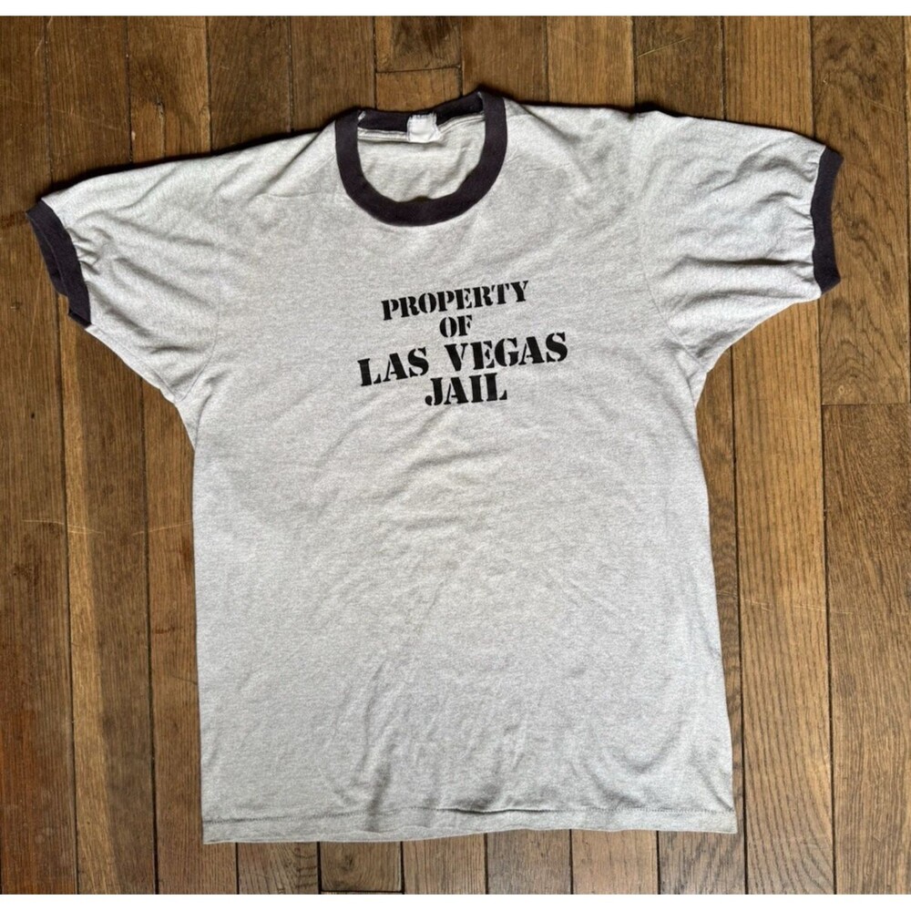 Vintage 80s Property Of Las Vegas Jail Ringer Shirt Single Stitch Men's L